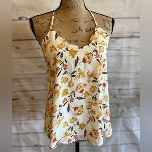 “nine britton” Yellow and white floral spaghetti strap blouse, size Small